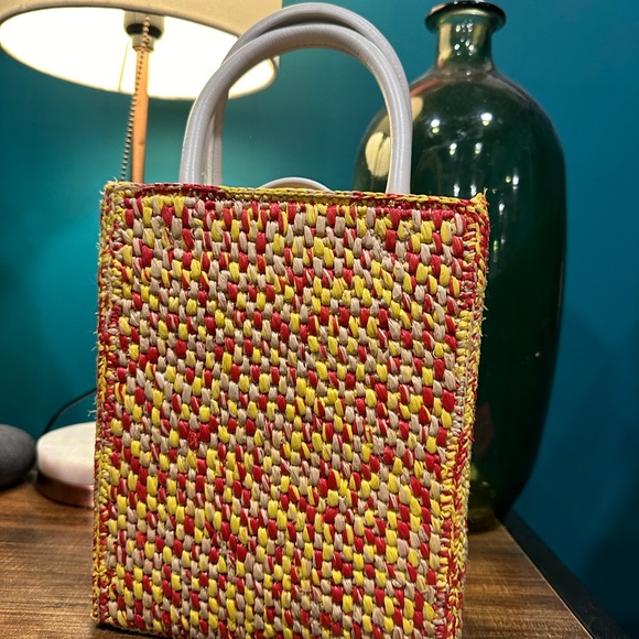 Loewe Raffia Calfskin Standard A5 Tote Bag White Multicolor - Picture 6 of 7